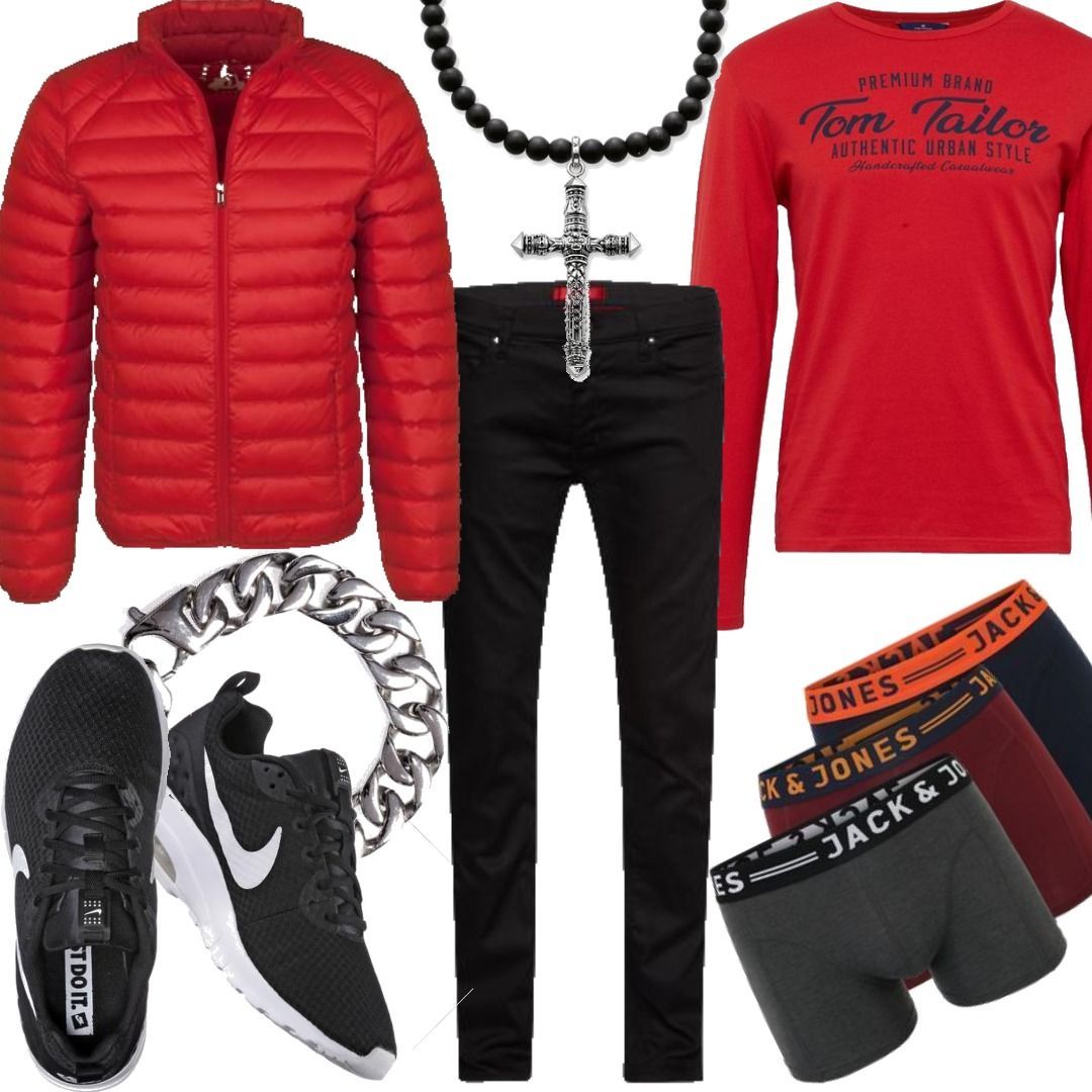 Red & Black Men Outfit für Herrenoutfits zum Nachshoppen auf Stylaholic