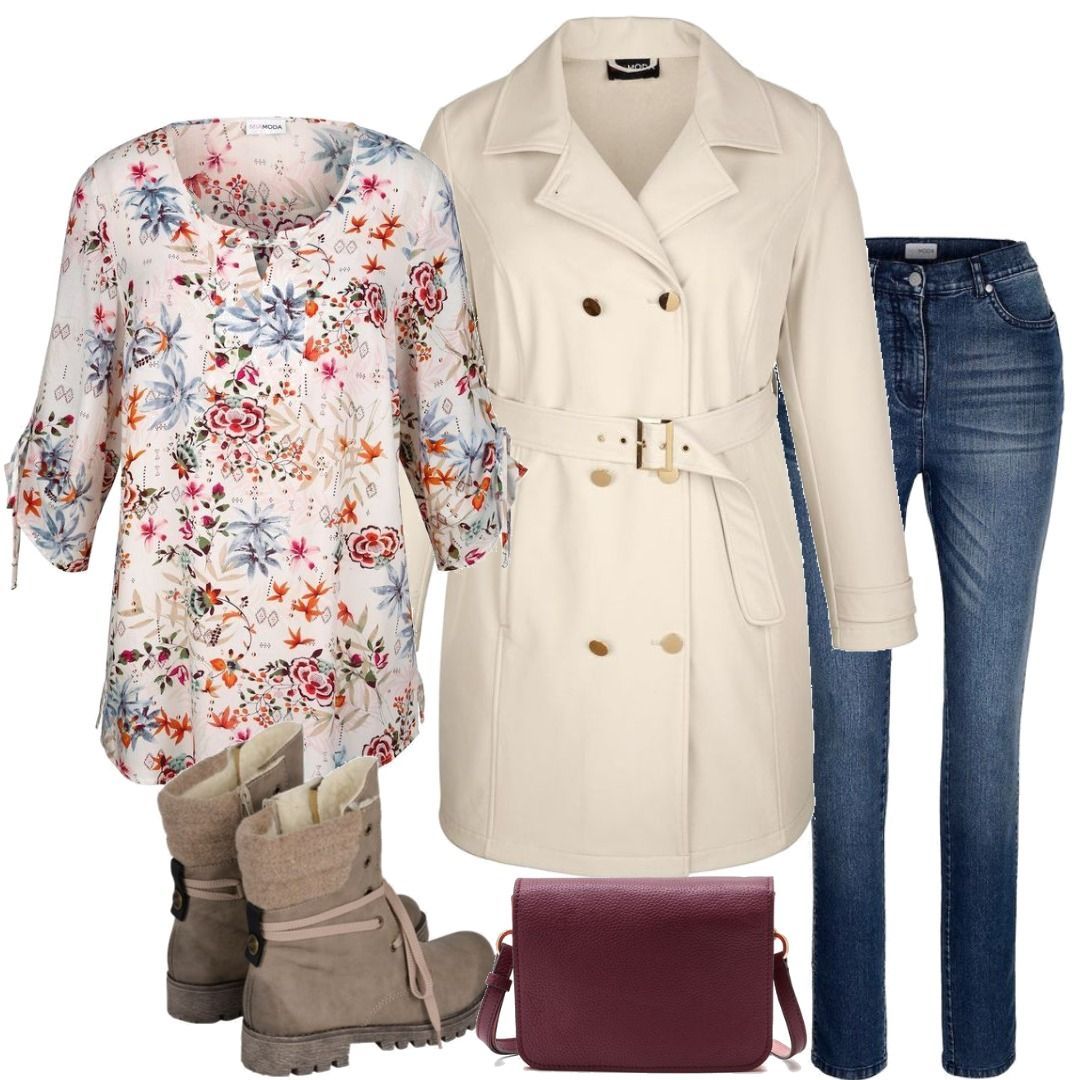 MIAMODA Damen Midikleid Plus Size - Blumenmuster Mit Volant In Weicher Viskose