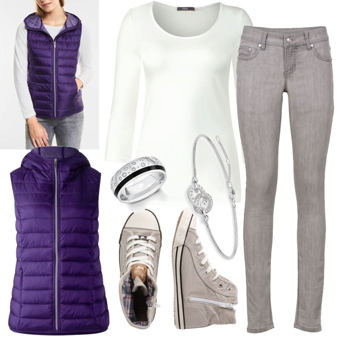 Street One Wattierte Hoodie Weste - rich purple Lila CECIL Basic Shirt mit  3/4 Arm - pure off white Weiß Outfit für Damenoutfits zum Nachshoppen auf  Stylaholic