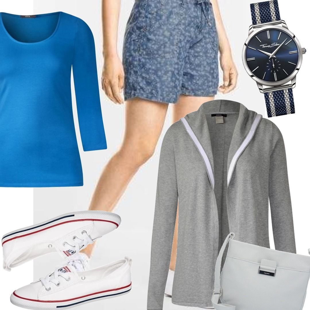 Street One Denim Style Shorts mid blue print wash Blau CECIL Strickjacke im Hoodie Style in Mineral Grey Melange