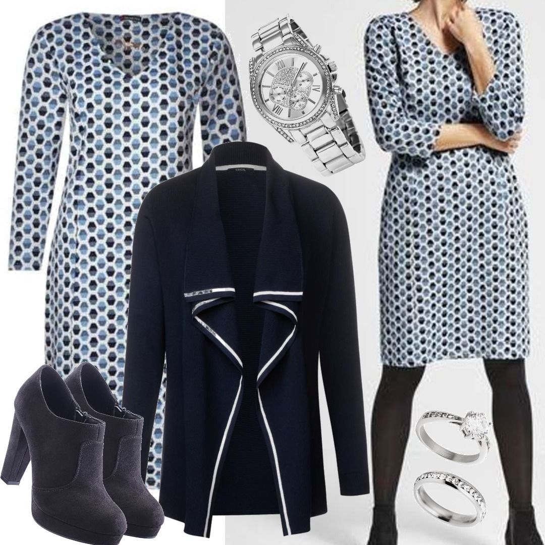 Kleid Blau Stylaholic deep auf Women blue für Nachshoppen Print One zum Outfit mit Damenoutfits Street - Jacquard