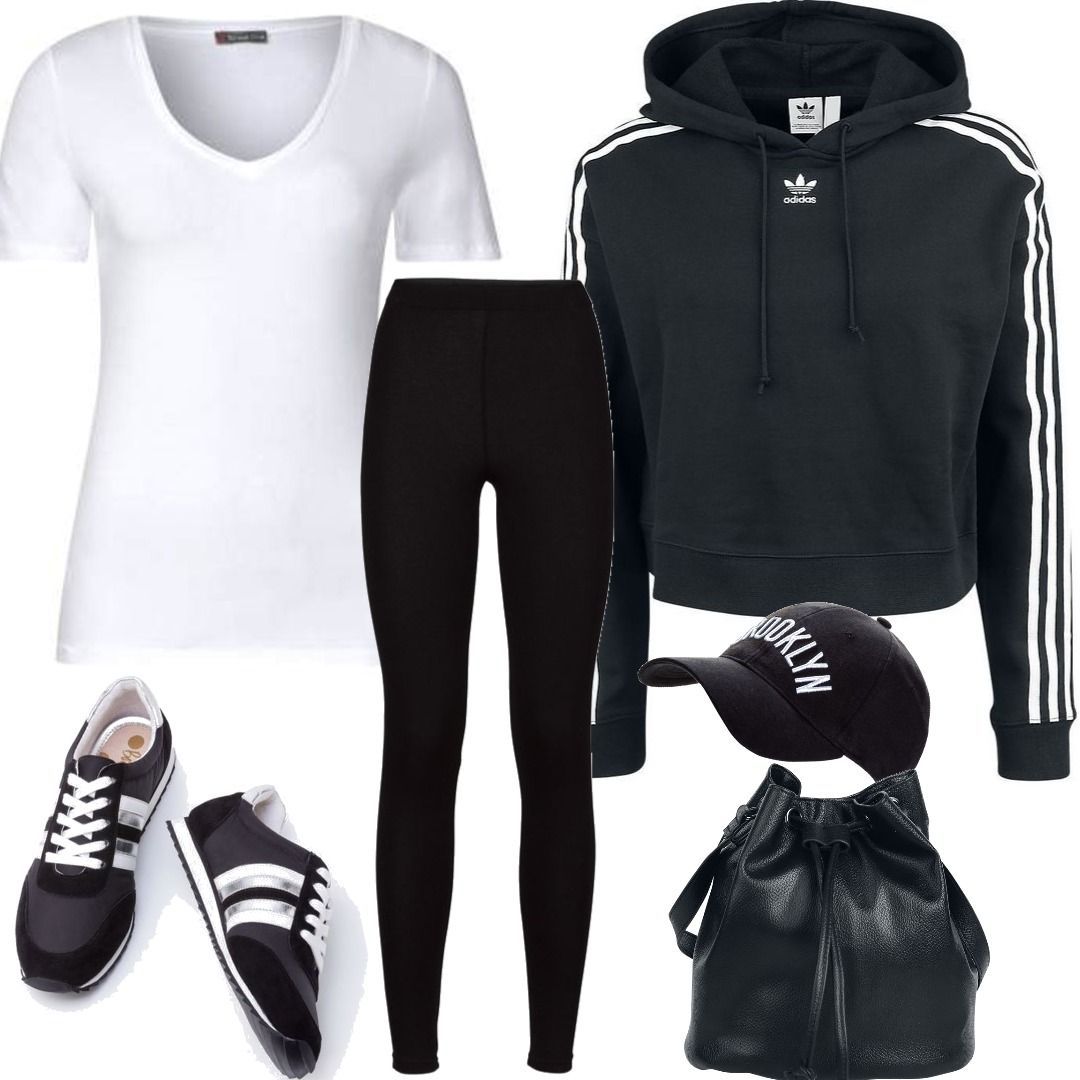 Adidas - Cropped Hoodie schwarz/weiß EMP Women Outfit für Damenoutfits ...