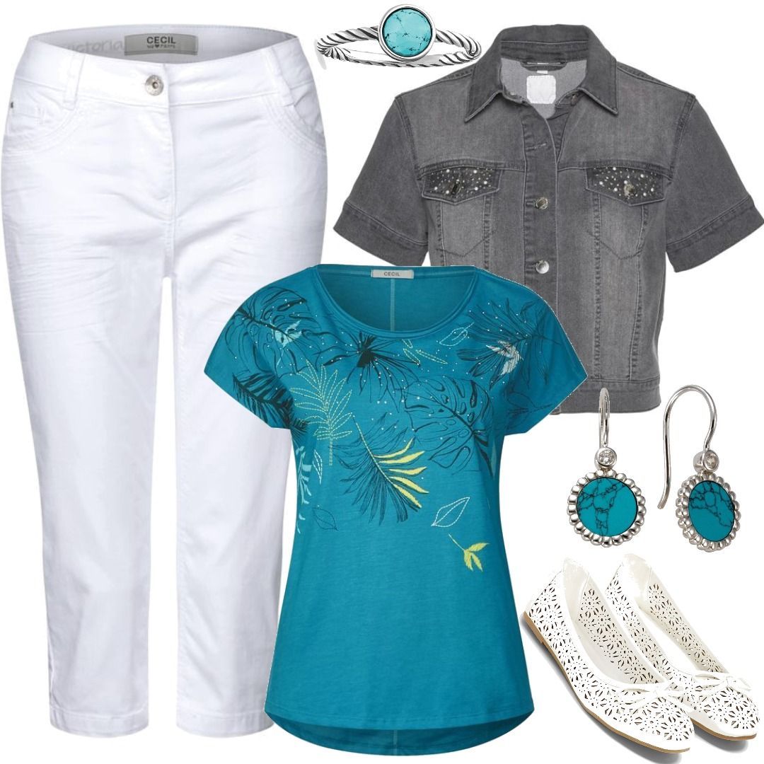 Shirt Mit Bl tterprint T rkis Women Outfit F r Damenoutfits Zum shirt-mit-bl-tterprint-t-rkis-women-outfit-f-r-damenoutfits-zum
