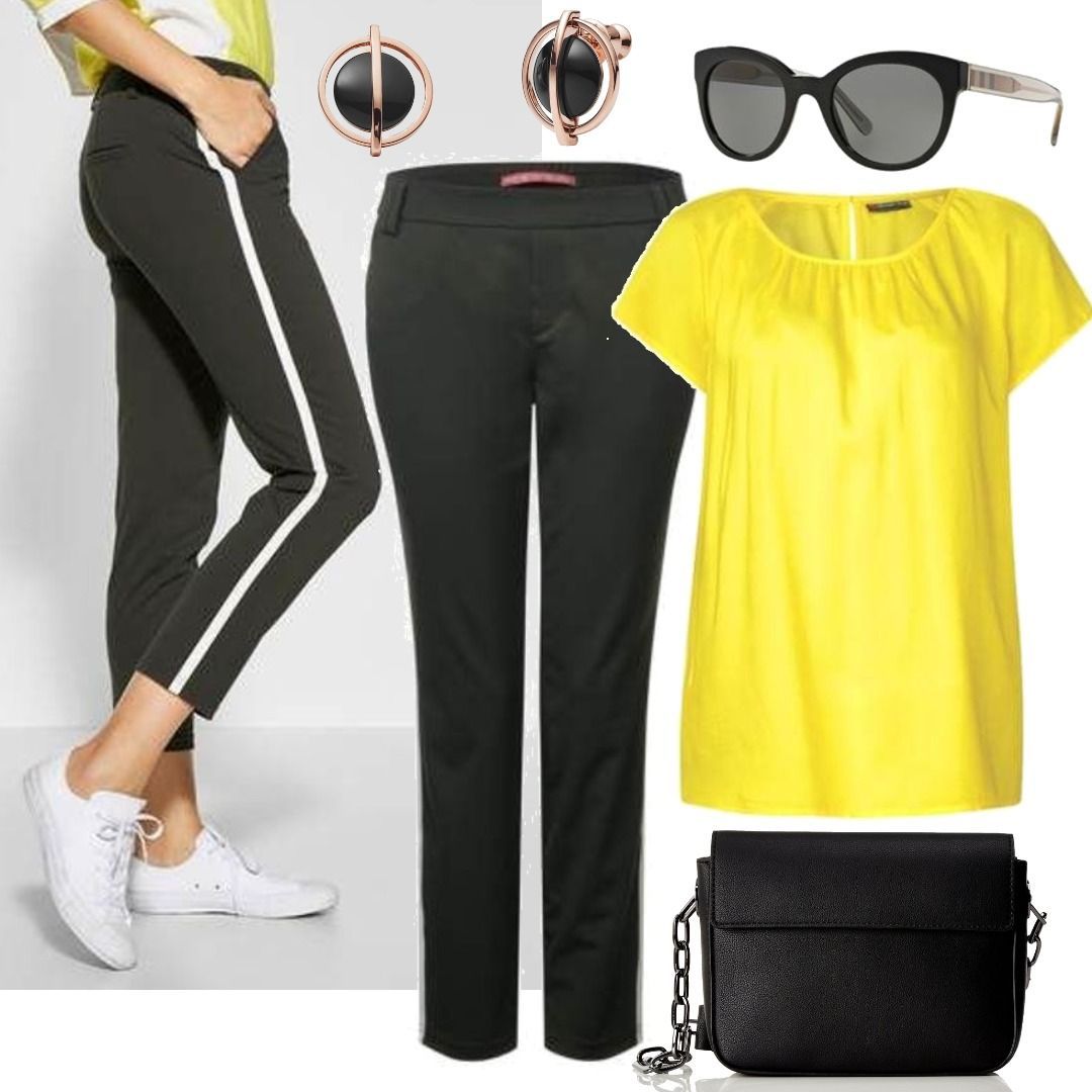 Camiseta Mujer Street One 317575 - Color Amarillo Atardecer, Talla 40, Manga Corta Con Cuello Alto