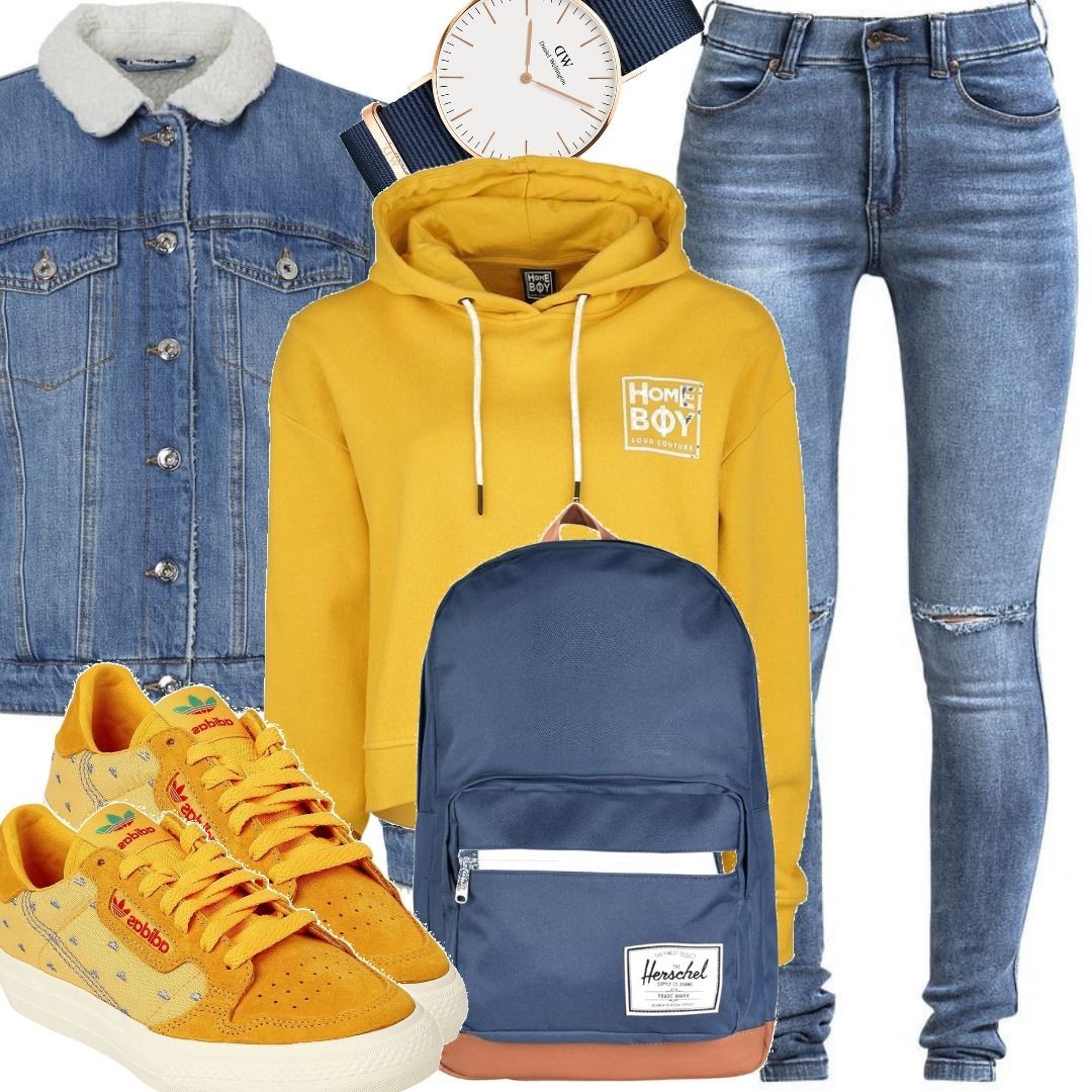 Homeboy Jada New School Logo Kapuzenpullover gold Outfit für