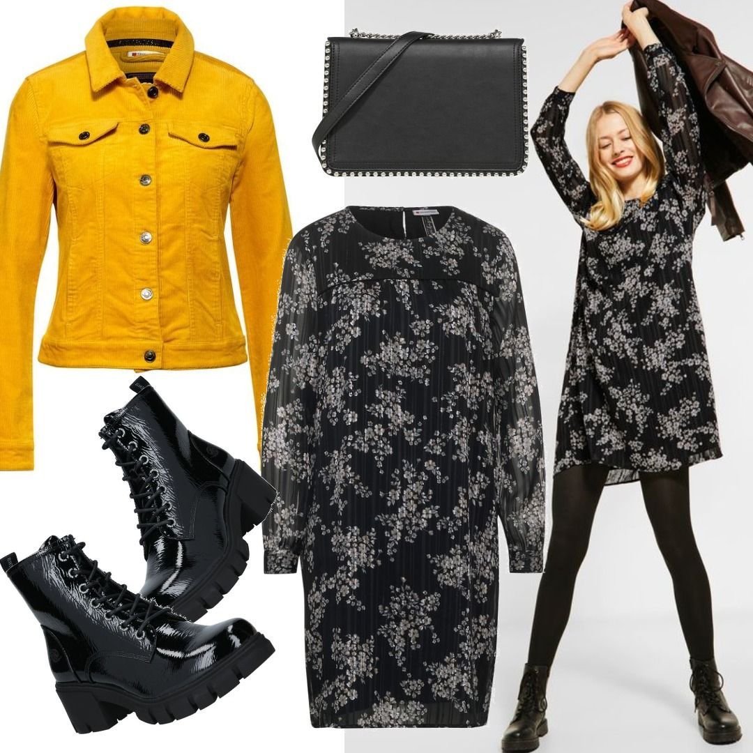 Street One für Outfit auf Chiffon-Kleid Nachshoppen Black Schwarz Stylaholic - Blumen zum Damenoutfits mit